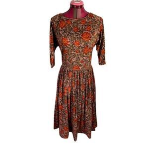 dress floral rust brown boho midi